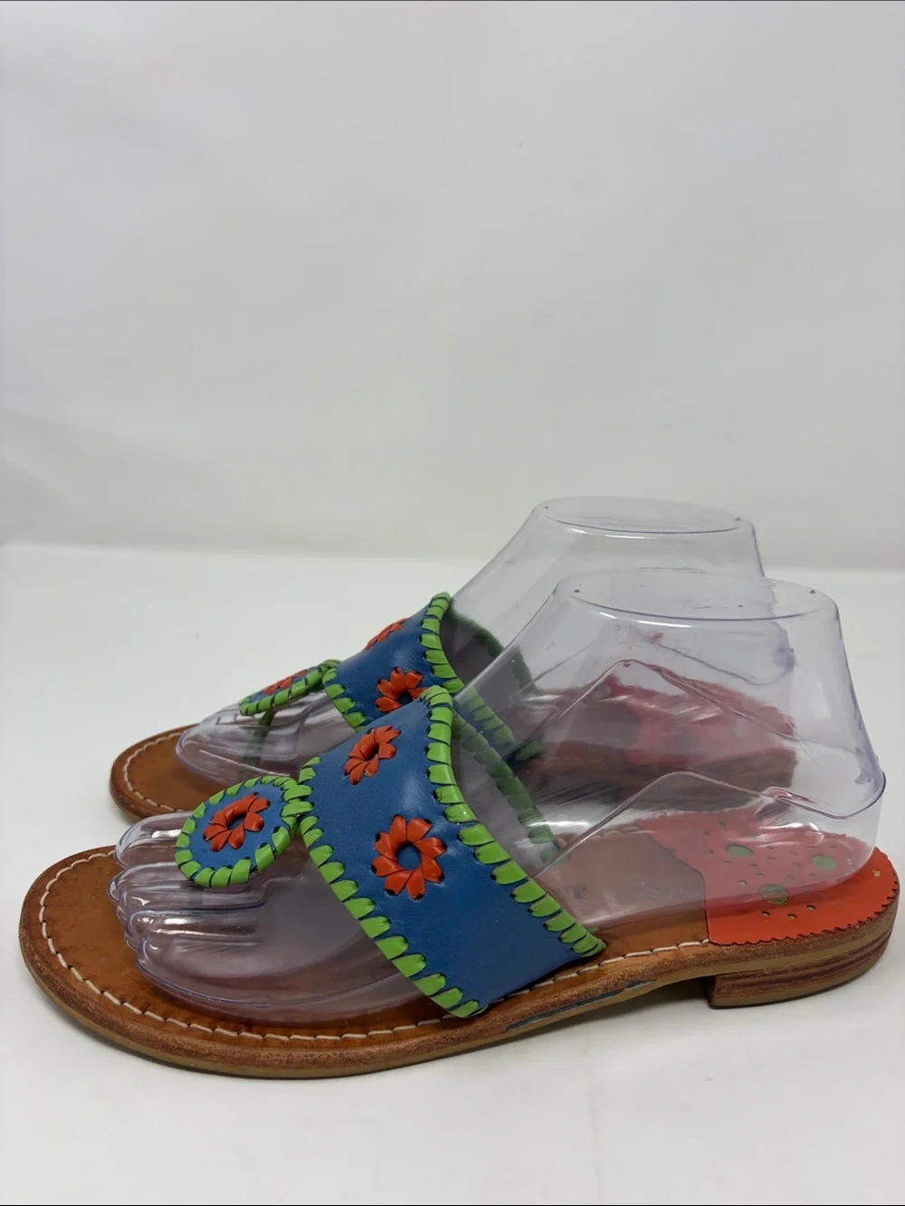 Jack Rogers Blue Leather Flower Toe-Post Sandals Size 7 Excellent Condition